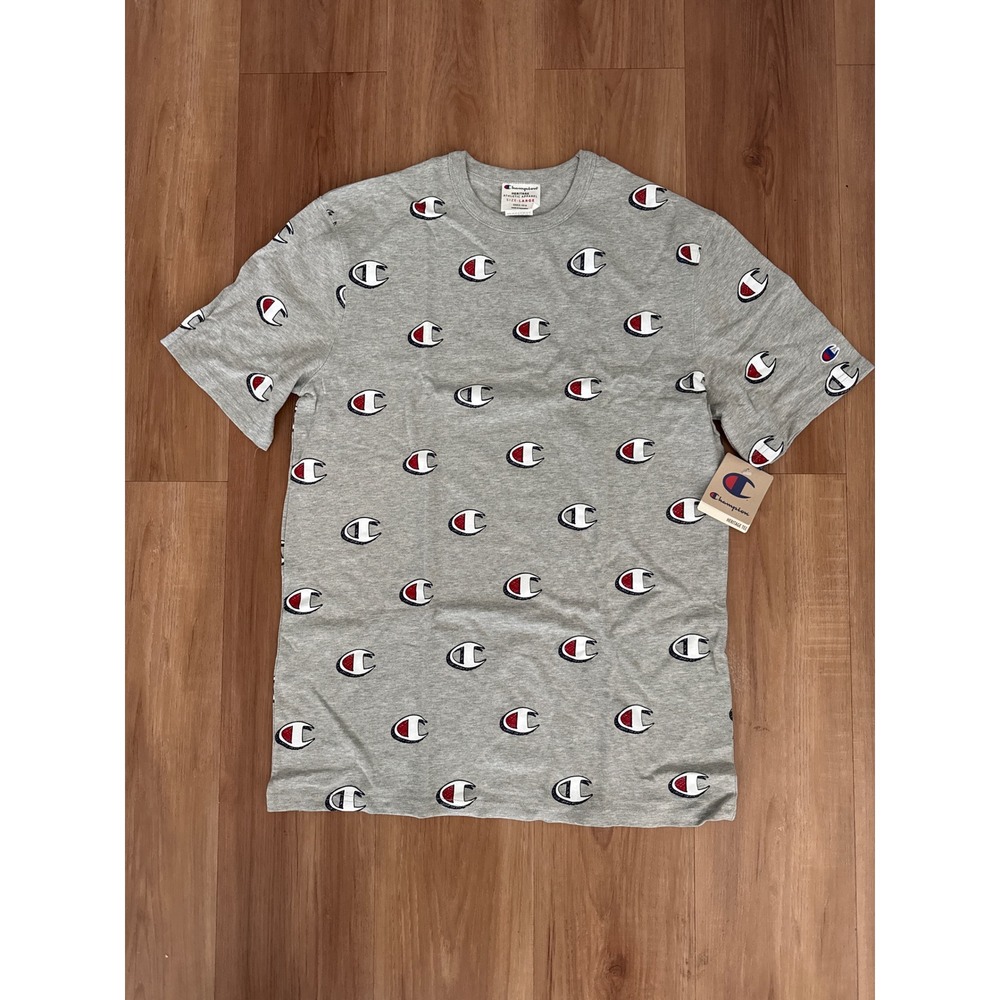 Champion Heritage All Over Print C Logo T-Shirt Heather Gray Mens Large NWT